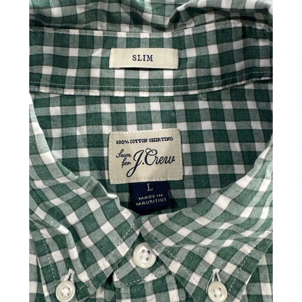 J.Crew Mens Large Green Gingham Plaid Slim Fit Long Sleeve Button Down Shirt